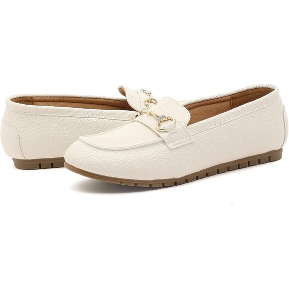 Women's White .pu Faux Leather Arch Support Casual Slip on Comfort Penny Loafers - Picture 2 of 6